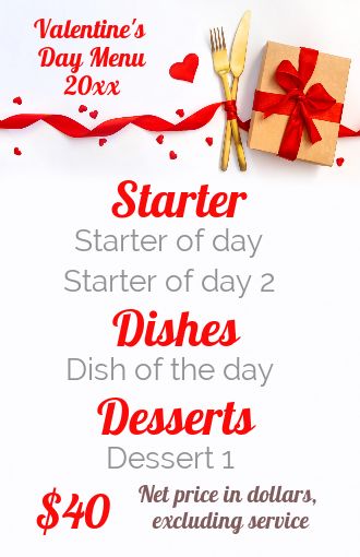 Menu Restaurant Gift Valentine S free template