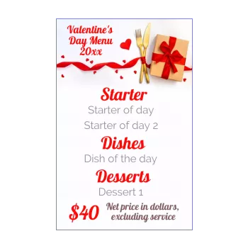 menu restaurant gift valentine s day golden red ribbon 