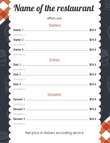 Card Menu Restaurant Snack Foodtruck template