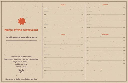 Card Menu Restaurant Brown Orange template