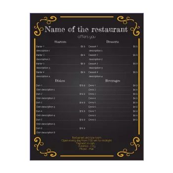 card menu restaurant black orange 