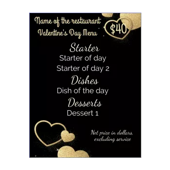 menu restaurant valentine s day golden heart black 