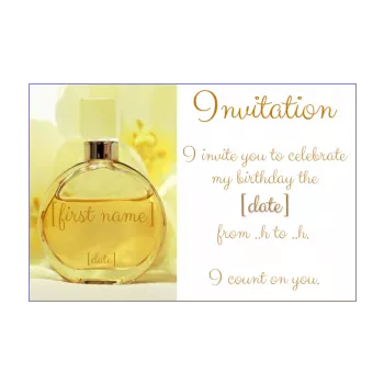 birthday card invitation 30 years 40 years 50 years 60 years 70 years 80 years perfume girl women yellow 
