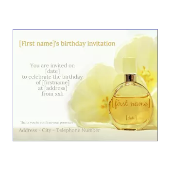 birthday card invitation 20 years 30 years 40 years 50 years 60 years 70 years 80 years perfume girl women yellow 
