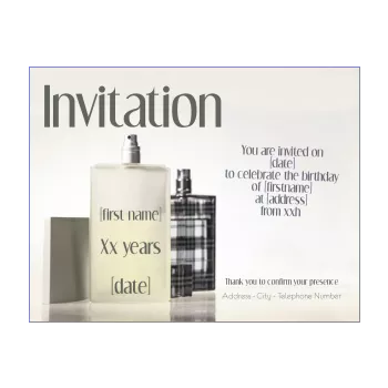birthday card invitation 20 years 30 years 40 years 50 years 60 years perfume boy grey man 
