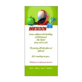 birthday card invitation bird green kid animals 