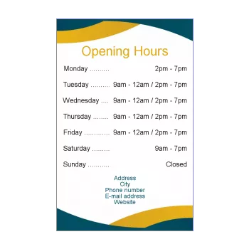 poster opening hours restaurant shop blue yellow 