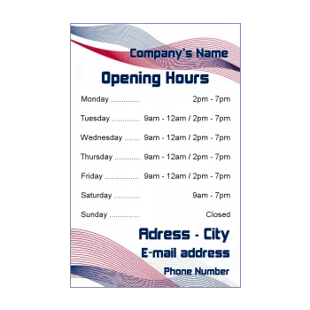 poster opening hours restaurant shop blue red 