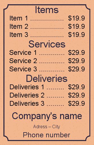 Poster List Price Blue Brown free template