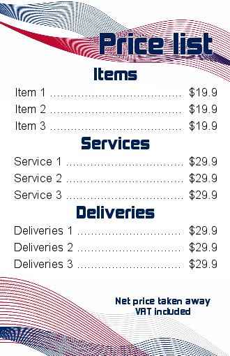 Poster List Price Blue Red free template