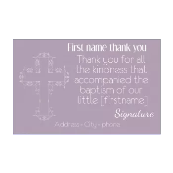 card thanks baptism cross girl mauve thank you 