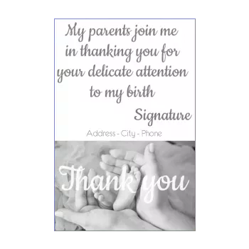 card thanks birth baby thank you black white hand 