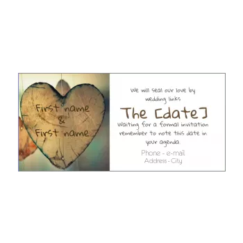 wedding save the date heart wood brown reminder 