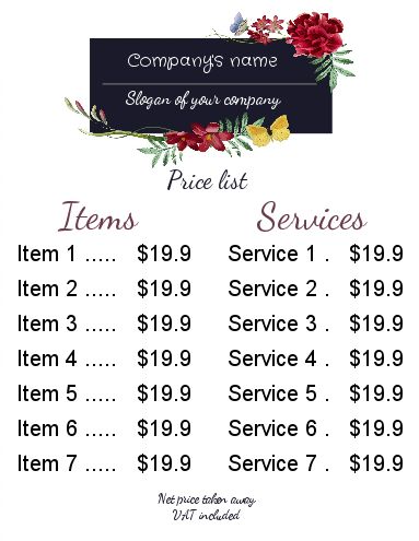 Poster List Price Florist Blue template