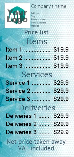 Poster List Price Blue with photo template
