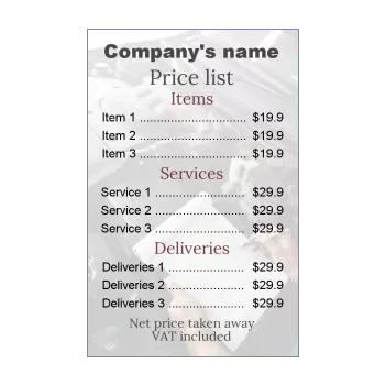 poster list price garage hand 