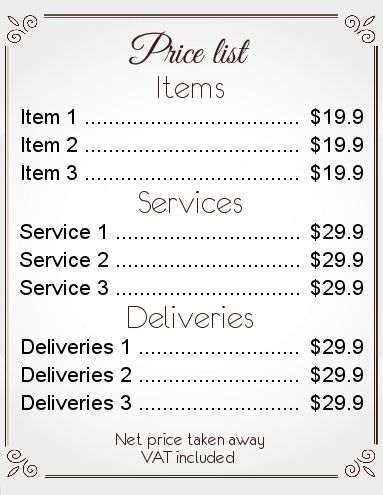Poster List Price Brown Elegant template