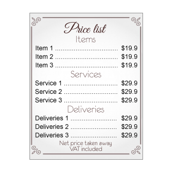 Price List template - printable price sheets - Greetings-Discount