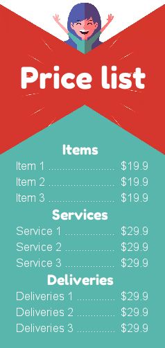 Poster List Price Blue Red free template