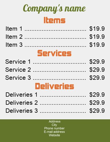 Poster List Price Green Grey template