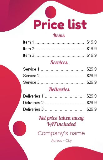 Poster List Price Ball Red free template
