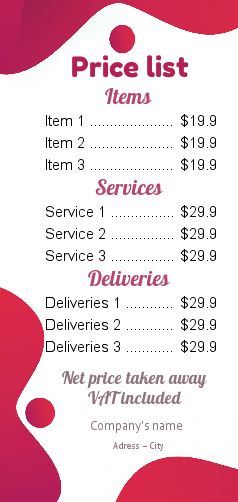 Poster List Price Balloon Red free template