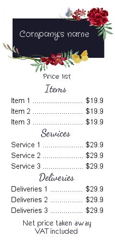 Poster List Price Florist Blue free template