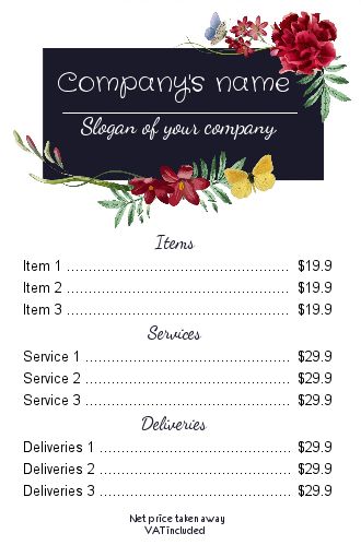 Poster List Price Florist Blue free template