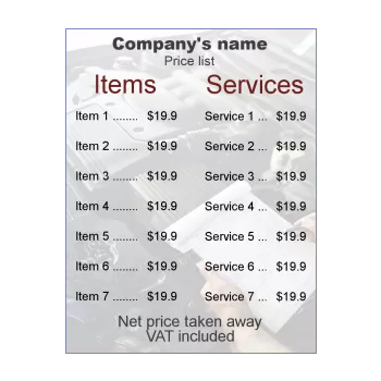 poster list price garage hand 