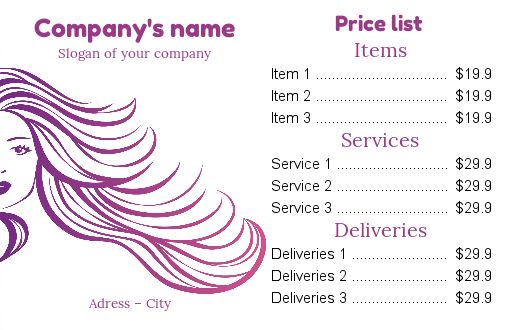 Poster Hairstyling List Price Drawing free template