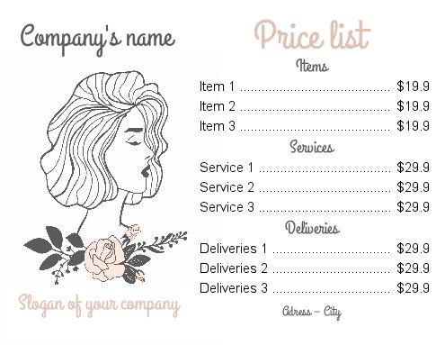 Poster Hairstyling List Price Drawing template