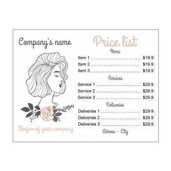 poster hairstyling list price drawing flower grey women 