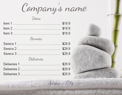 Poster Spa List Price Stone template