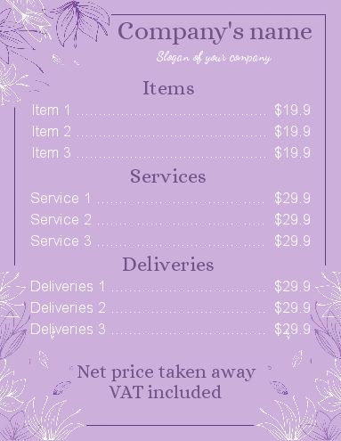 Poster Spa List Price Mauve template