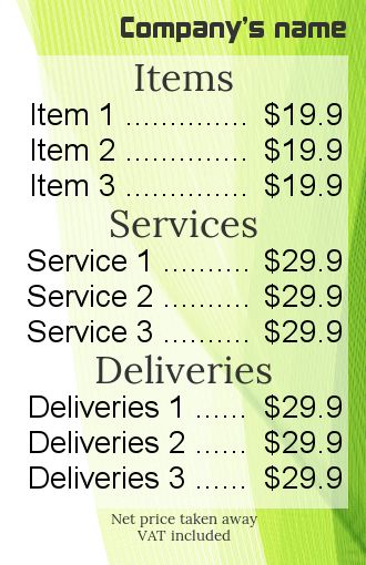 Poster List Price Abstract Green free template