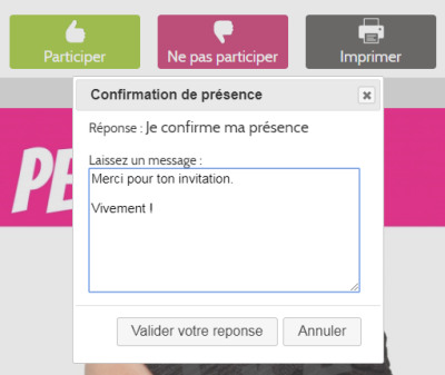 confirmation de présence a une invitation anniversaire par e-mail